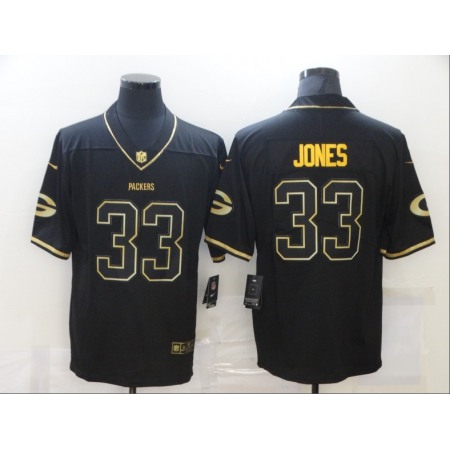 Men's Green Bay Packers #33 Aaron Jones 2020 Black Golden Limited Stitched Jersey