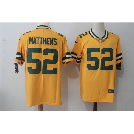 Men's Nike Green Bay Packers #52 Clay Matthews Yellow Stitched NFL Limited Rush Jersey