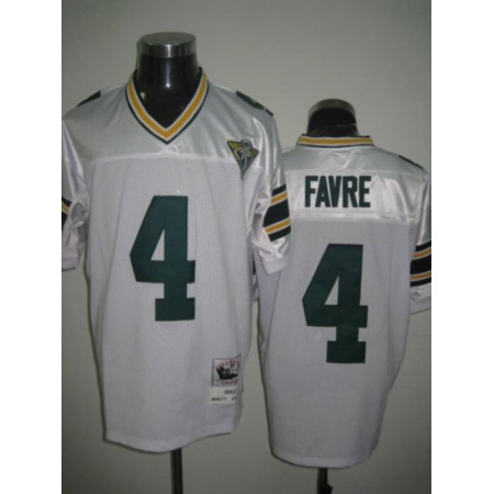 Mitchell & Ness Packers #4 Brett Favre White With 75th Patch Stitched Throwback NFL Jersey