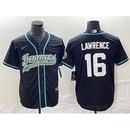 Men's Jacksonville Jaguars #16 Trevor Lawrence Black With Patch Cool Base Stitched Baseball Jersey