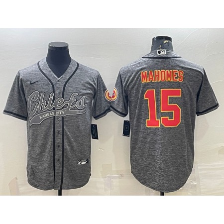 Men's Kansas City Chiefs #15 Patrick Mahomes Grey With Patch Cool Base Stitched Baseball Jersey