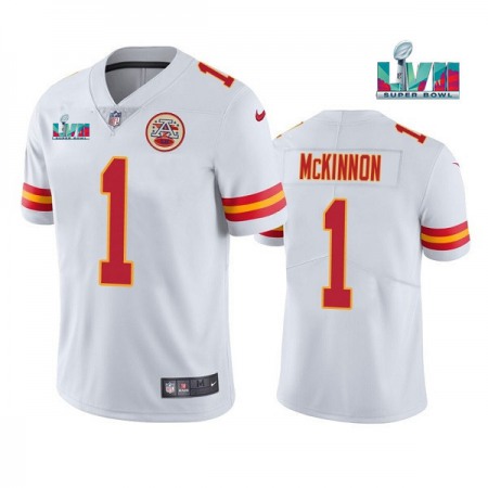 Men's Kansas City Chiefs #1 Jerick McKinnon White Super Bowl LVII Patch Vapor Untouchable Limited Stitched Jersey