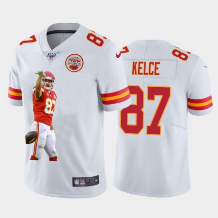 Men's Kansas City Chiefs #87 Travis Kelce White 100th Season Portrait Edition Limited Jersey