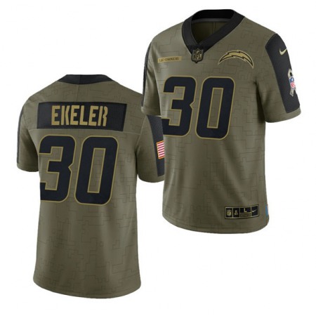 Men's Los Angeles Chargers #30 Austin Ekeler 2021 Olive Salute To Service Limited Stitched Jersey