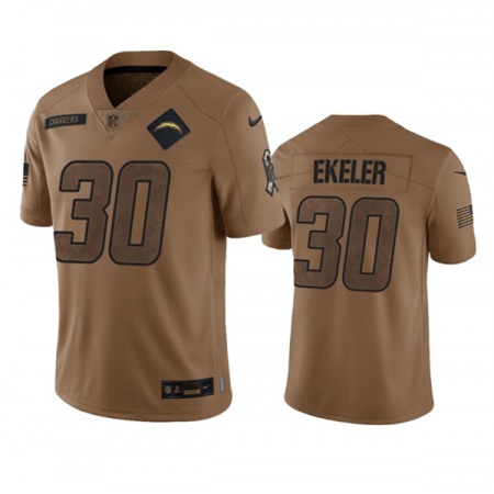 Men's Los Angeles Chargers #30 Austin Ekeler 2023 Brown Salute To Service Limited Stitched Jersey