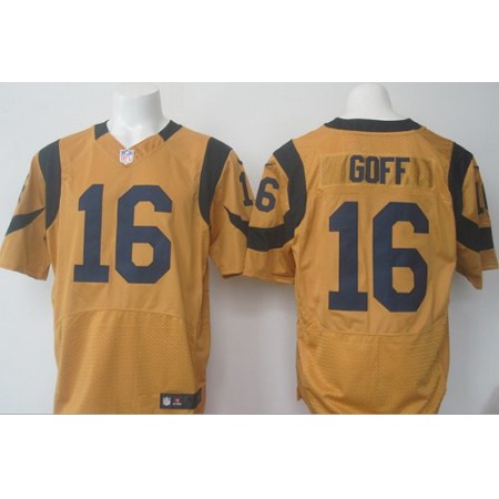 Nike Rams #16 Jared Goff Gold Men's Stitched NFL Elite Rush Jersey