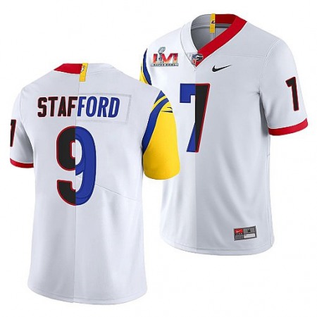 Men's Los Angeles Rams X Georgia Bulldogs #9 Matthew Stafford White Split Super Bowl LVI Stitched Jersey