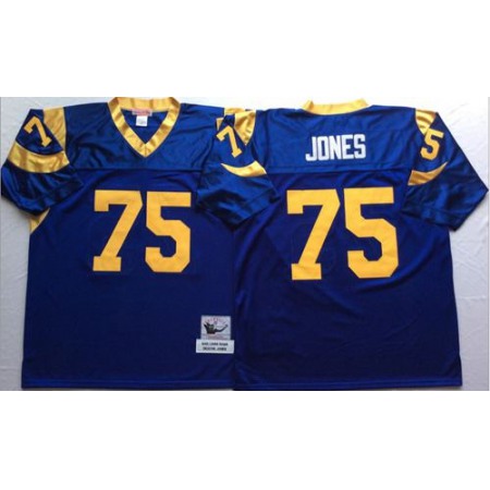 Mitchell And Ness Rams #75 Deacon Jones Blue Throwback Stitched NFL Jersey