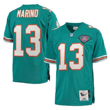 Men's Miami Dolphins #13 Dan Marino Mitchell & Ness Aqua Throwback Jersey