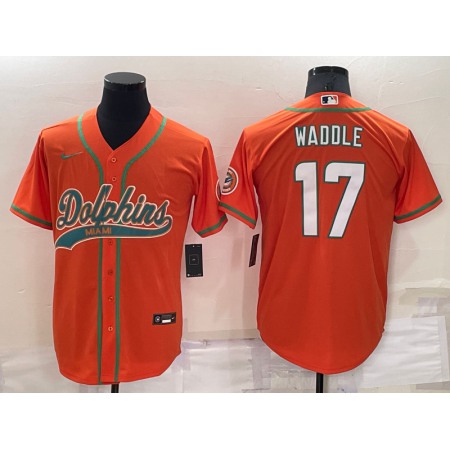 Men's Miami Dolphins #17 Jaylen Waddle Orange Cool Base Stitched Baseball Jersey