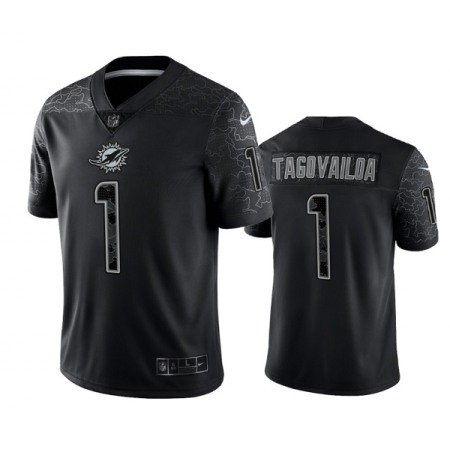 Men's Miami Dolphins #1 Tua Tagovailoa Black Reflective Limited Stitched Football Jersey