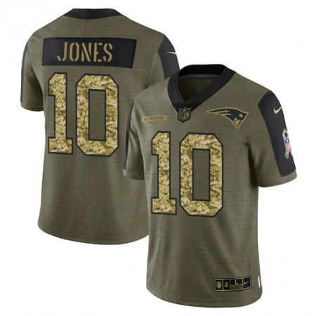 Men's New England Patriots #10 Mac Jones 2021 Olive Camo Salute To Service Limited Stitched Jersey