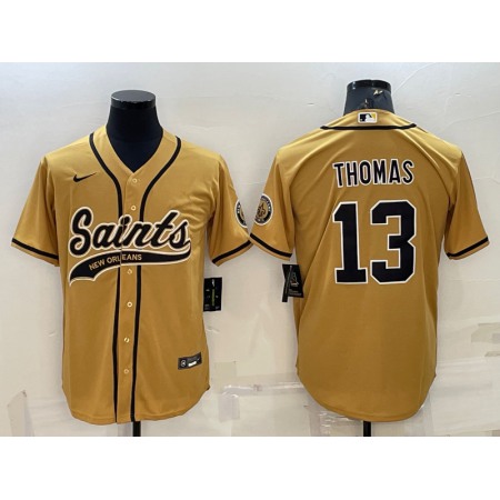 Men's New Orleans Saints #13 Michael Thomas Gold With Patch Cool Base Stitched Baseball Jersey