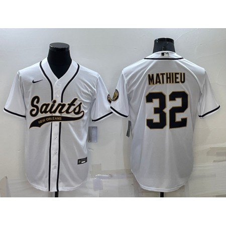 Men's New Orleans Saints #32 Tyrann Mathieu White Cool Base Stitched Baseball Jersey