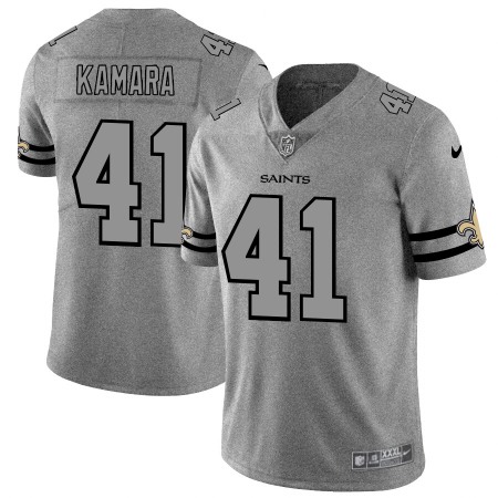 Men's New Orleans Saints #41 Alvin Kamara 2019 Gray Gridiron Team Logo Limited Stitched NFL Jersey