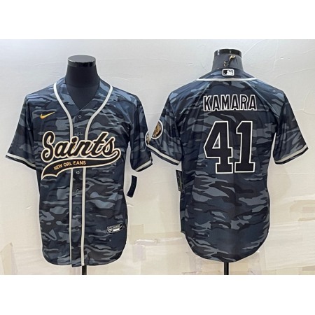 Men's New Orleans Saints #41 Alvin Kamara Grey Camo With Patch Cool Base Stitched Baseball Jersey