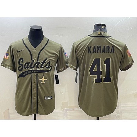 Men's New Orleans Saints #41 Alvin Kamara Olive 2022 Salute To Service Cool Base Stitched Baseball Jersey