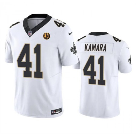 Men's New Orleans Saints #41 Alvin Kamara White 2023 F.U.S.E. With John Madden Patch Vapor Limited Stitched Football Jersey