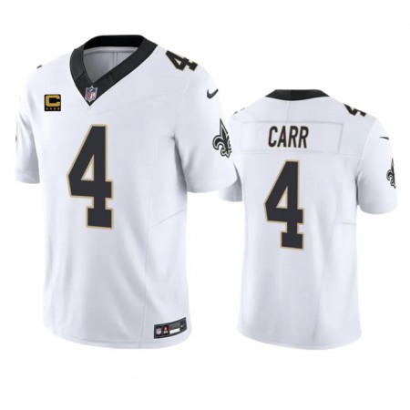 Men's New Orleans Saints #4 Derek Carr White 2023 F.U.S.E. With 4-Star C Patch Vapor Untouchable Limited Stitched Jersey