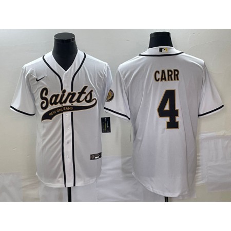 Men's New Orleans Saints #4 Derek Carr White With Patch Cool Base Stitched Baseball Jersey