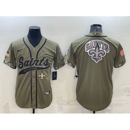 Men's New Orleans Saints Olive 2022 Salute To Service Team Big Logo Cool Base Stitched Baseball Jersey 001