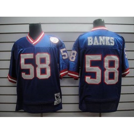 Mitchell and Ness Giants #58 Carl Banks Blue Stitched NFL Jersey