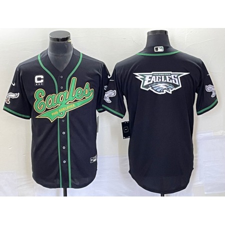 Men's Philadelphia Eagles Black Gold Team Big Logo With 3-star C Patch Cool Base Stitched Baseball Jersey