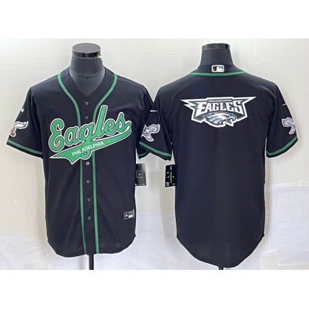 Men's Philadelphia Eagles Black Team Big Logo Cool Base Stitched Baseball Jersey