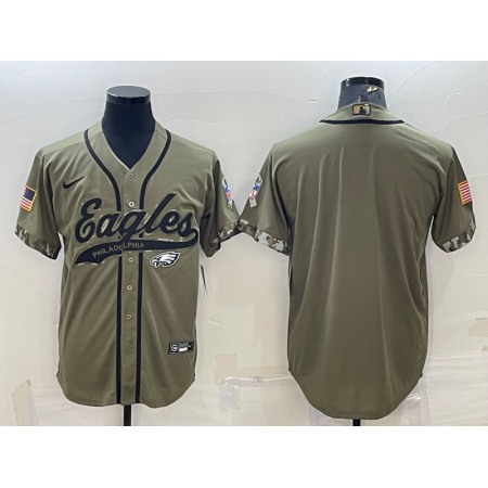 Men's Philadelphia Eagles Blank Olive 2022 Salute To Service Cool Base Stitched Baseball Jersey