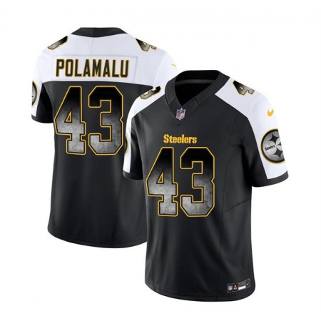 Men's Pittsburgh Steelers #43 Troy Polamalu Black/White 2023 F.U.S.E. Smoke Vapor Untouchable Limited Stitched Jersey