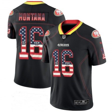 Men's San Francisco 49ers #16 Joe Montana Black USA Flag Color Rush Limited Fashion NFL Jersey