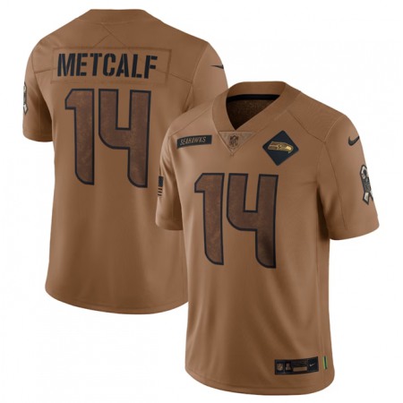 Men's Seattle Seahawks #14 DK Metcalf 2023 Brown Salute To Service Limited Stitched Football Jersey