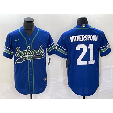 Men's Seattle Seahawks #21 Devon Witherspoon Royal Throwback Cool Base Stitched Baseball Jersey