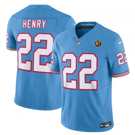 Men's Tennessee Titans #22 Derrick Henry Blue 2023 F.U.S.E. Throwback With John Madden Patch Vapor Limited Stitched Football Jersey