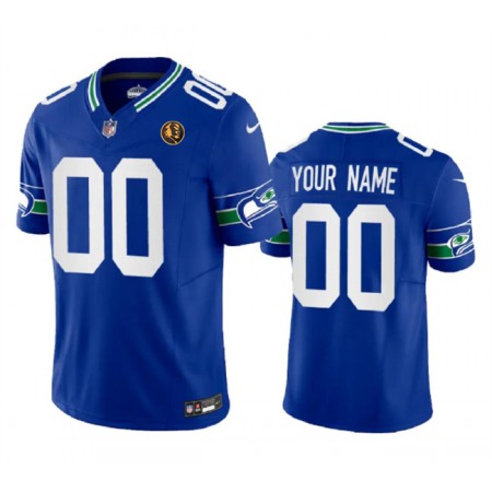 Men's Seattle Seahawks Active Player Custom Royal 2023 F.U.S.E. Throwback With John Madden Patch Vapor Limited Stitched Football Jersey
