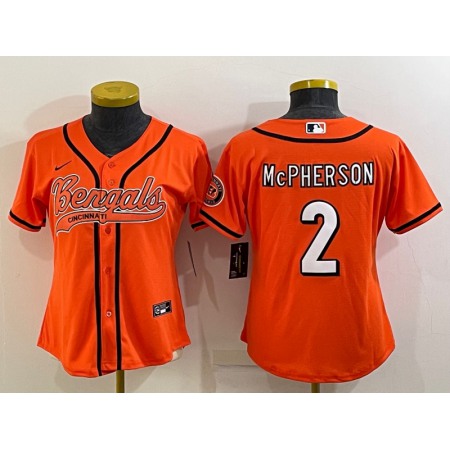 Youth Cincinnati Bengals #2 Evan McPherson Orange With Patch Cool Base Stitched Baseball Jersey