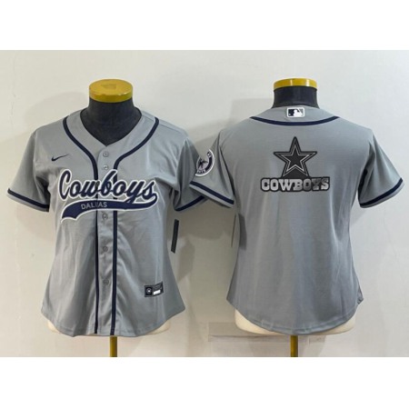 Youth Dallas Cowboys Grey Team Big Logo With Patch Cool Base Stitched Baseball Jersey