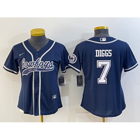 Youth Dallas Cowboys #7 Trevon Diggs Navy With Patch Cool Base Stitched Baseball Jersey