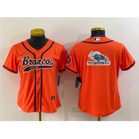 Youth Denver Broncos Orange Team Big Logo With Patch Cool Base Stitched Baseball Jersey