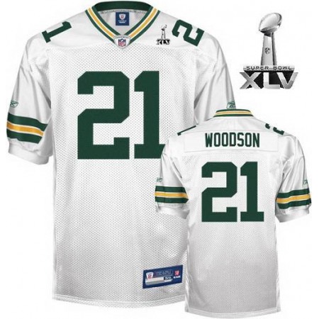 Packers #21 Charles Woodson White Super Bowl XLV Stitched Youth NFL Jersey