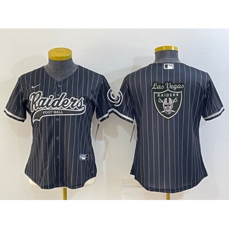 Youth Las Vegas Raiders Black Team Big Logo With Patch Cool Base Stitched Baseball Jersey