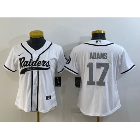 Youth Las Vegas Raiders #17 Davante Adams White Silver With Patch Cool Base Stitched Baseball Jersey