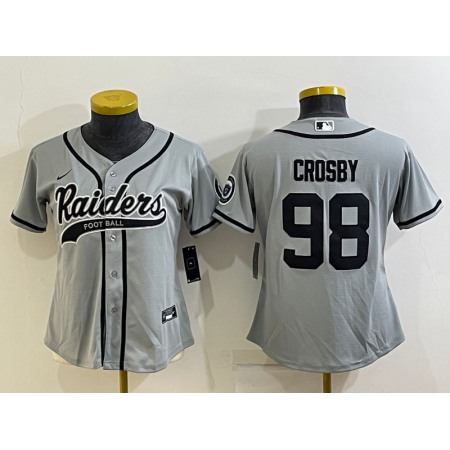 Youth Las Vegas Raiders #98 Maxx Crosby Grey With Patch Cool Base Stitched Baseball Jersey