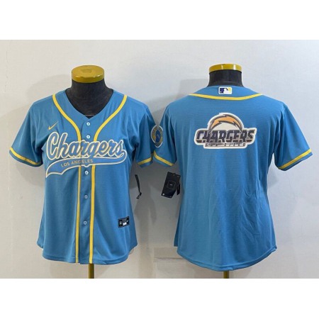 Youth Los Angeles Chargers Blue Team Big Logo With Patch Cool Base Stitched Baseball Jersey