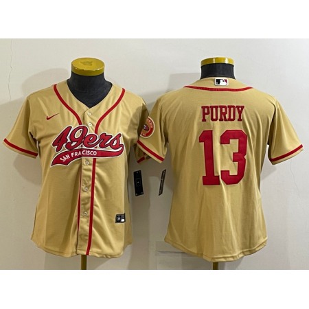 Youth San Francisco 49ers #13 Brock Purdy Gold With Patch Cool Base Stitched Baseball Jersey