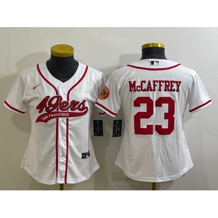 Youth San Francisco 49ers #23 Christian McCaffrey White With Patch Cool Base Stitched Baseball Jersey