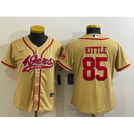 Youth San Francisco 49ers #85 George Kittle Gold With Patch Cool Base Stitched Baseball Jersey