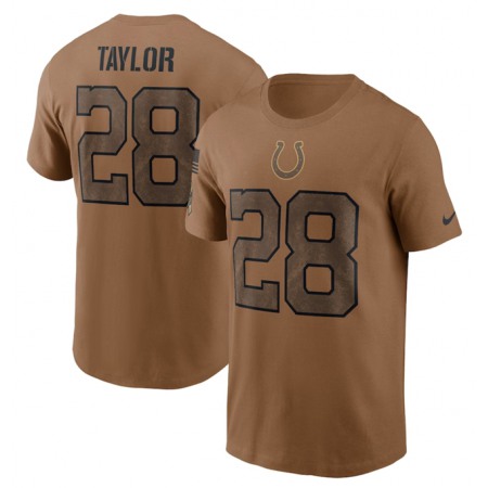 Men's Indianapolis Colts #28 Jonathan Taylor 2023 Brown Salute To Service Name & Number T-Shirt