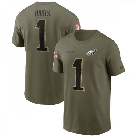 Men's Philadelphia Eagles #1 Jalen Hurts 2022 Olive Salute to Service T-Shirt