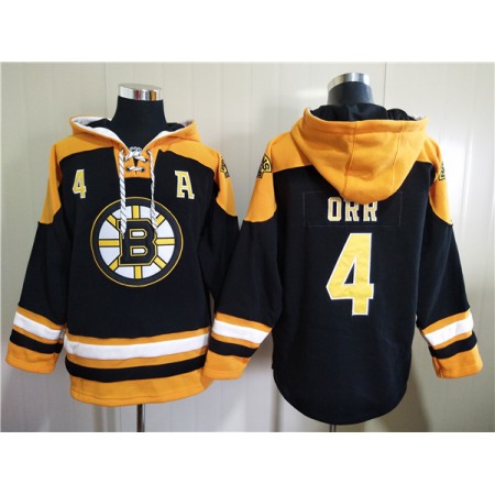 Men's Boston Bruins #4 Bobby Orr Black Ageless Must-Have Lace-Up Pullover Hoodie
